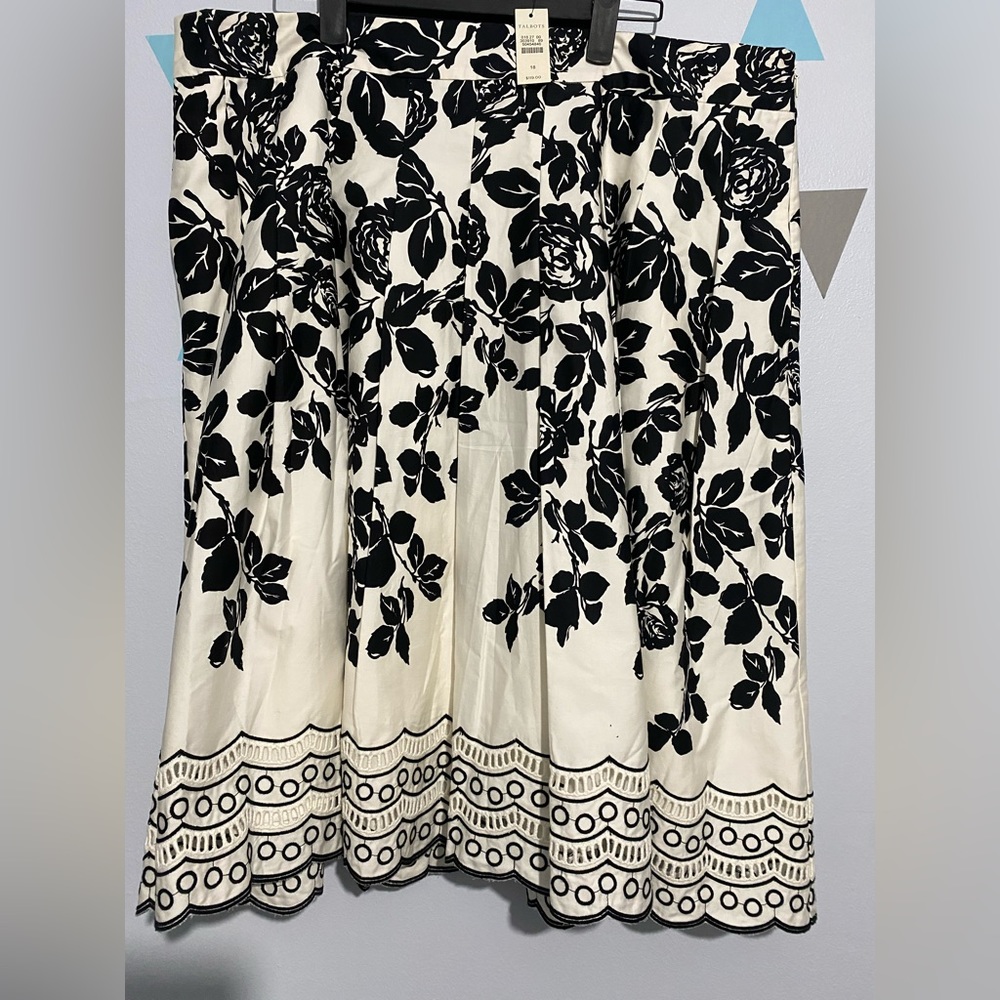 Talbots white with black flowers full skirt